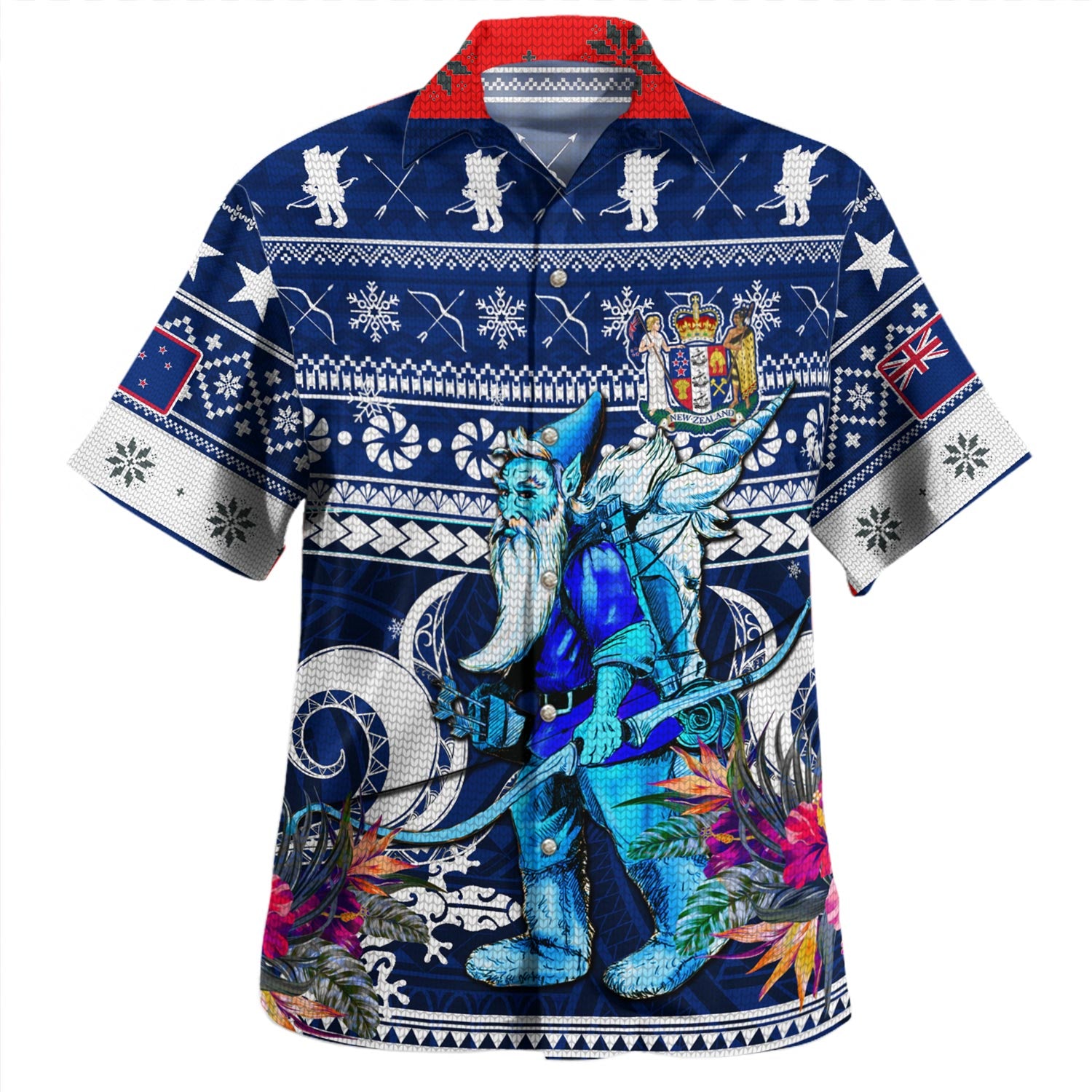 New Zealand Hawaiian Shirt Custom Meri Kirihimete Ugly Christmas Gnome Packing Out a Unicorn