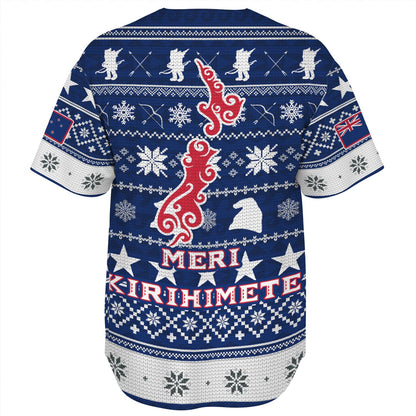 New Zealand Baseball Shirt Custom Meri Kirihimete Ugly Christmas Gnome Packing Out a Unicorn