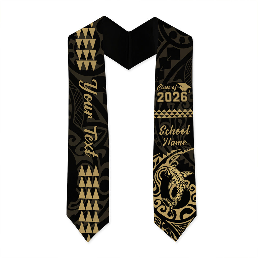 Hawaii Graduation Stole Custom Class 2026 Native Hammerhead Shark Kakau Style