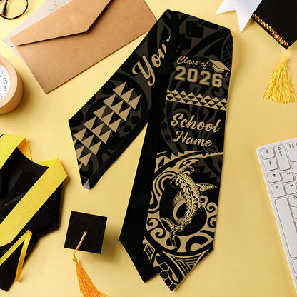 Hawaii Graduation Stole Custom Class 2026 Native Hammerhead Shark Kakau Style