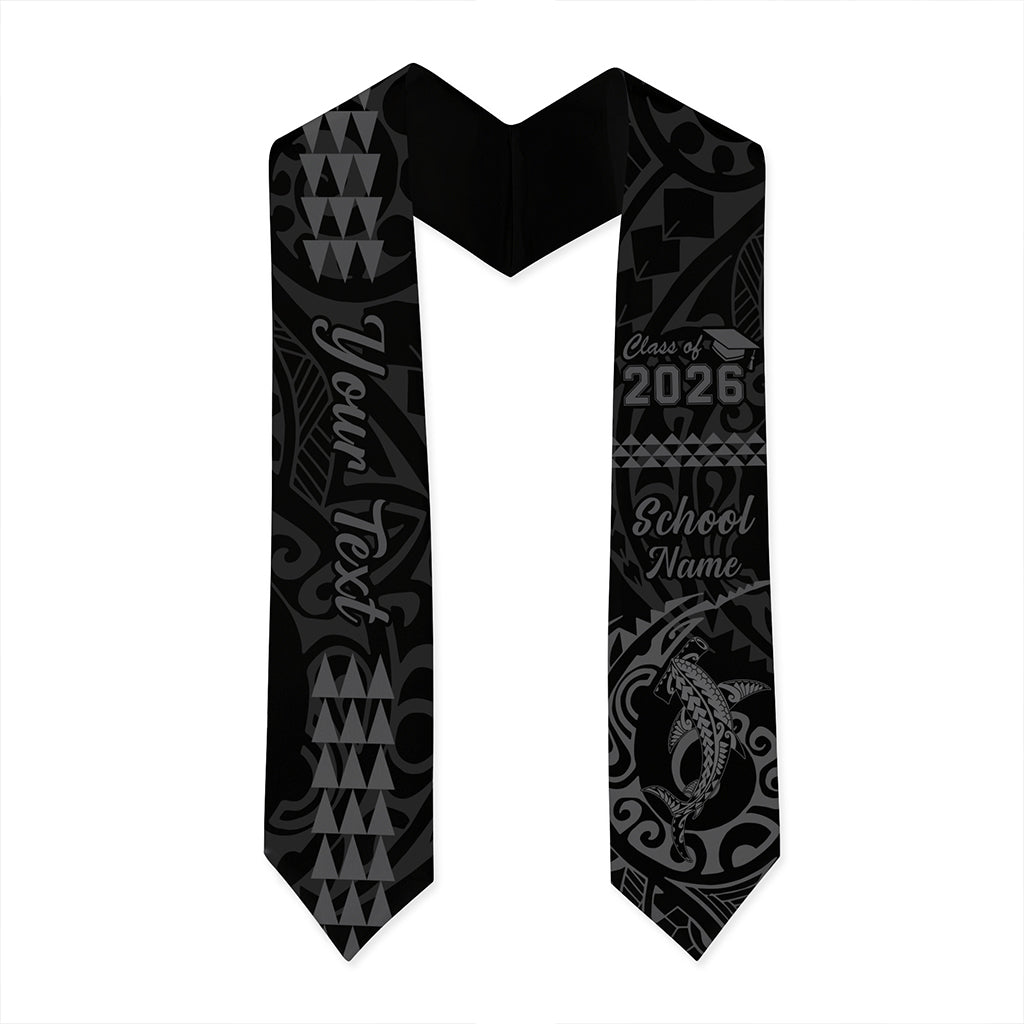 Hawaii Graduation Stole Custom Class 2026 Native Hammerhead Shark Kakau Style