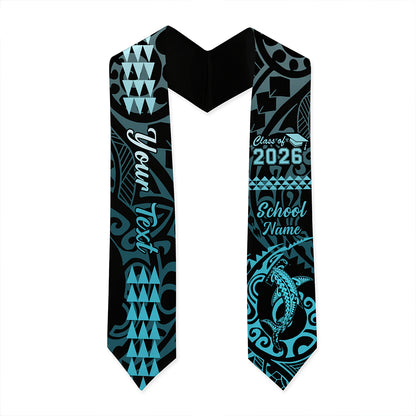 Hawaii Graduation Stole Custom Class 2026 Native Hammerhead Shark Kakau Style