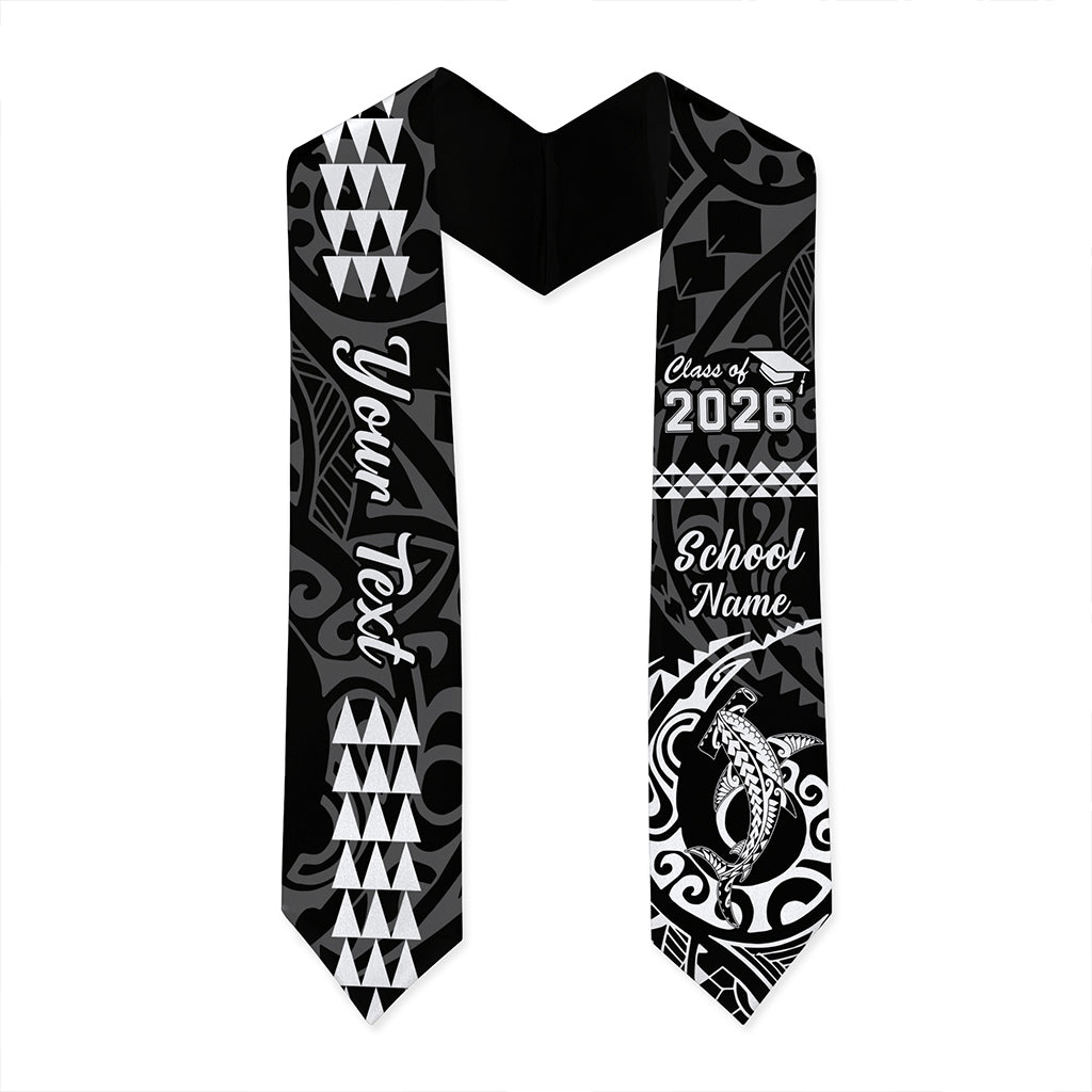 Hawaii Graduation Stole Custom Class 2026 Native Hammerhead Shark Kakau Style