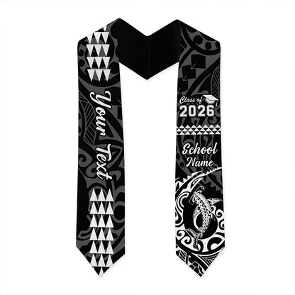 Hawaii Graduation Stole Custom Class 2026 Native Hammerhead Shark Kakau Style