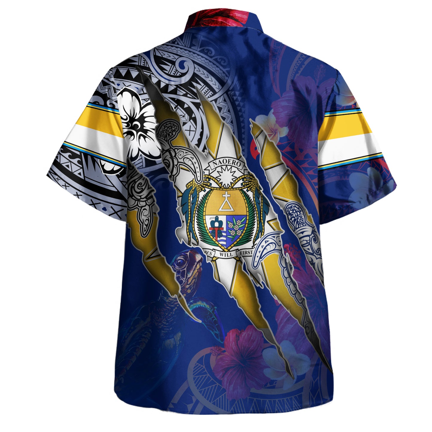 Nauru Hawaiian Shirt Custom Nauruan Blood Inside Me Polynesian Sleeve Tattoo Tropical Blue
