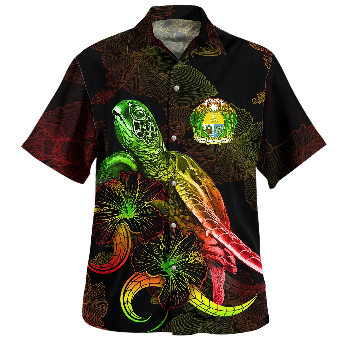 Nauru Combo Dress And Shirt - Sea Turtle With Blooming Hibiscus Flowers Reggae