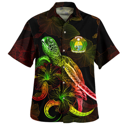 Nauru Combo Dress And Shirt - Sea Turtle With Blooming Hibiscus Flowers Reggae