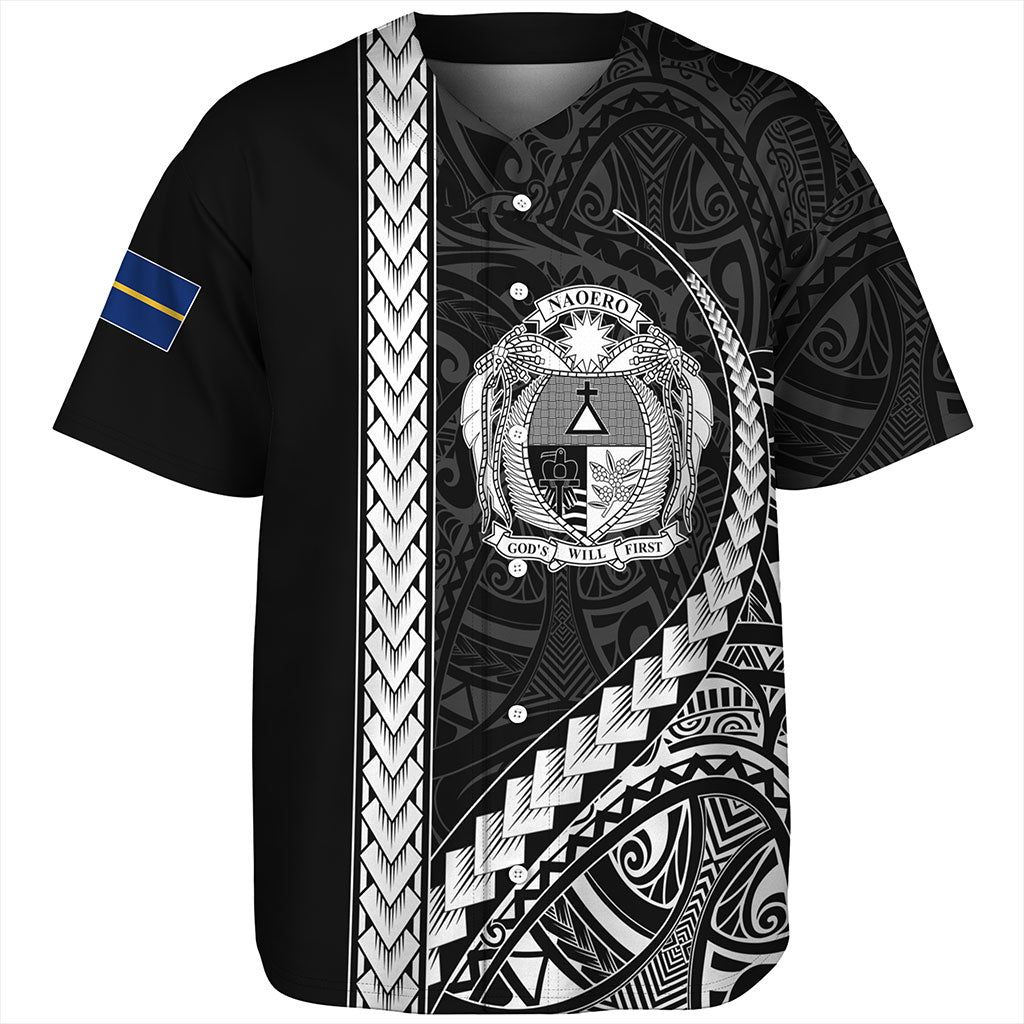 Nauru Baseball Shirt Tribal Micronesian Coat Of Arms