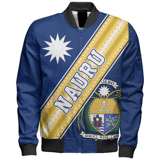 Nauru Bomber Jacket Flag And Coat Of Arms
