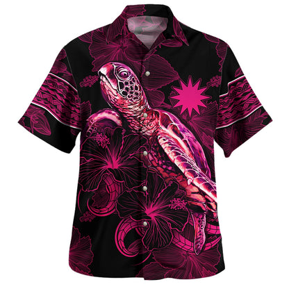 Nauru Hawaiian Shirt Sea Turtle With Blooming Hibiscus Flowers Tribal Maroon