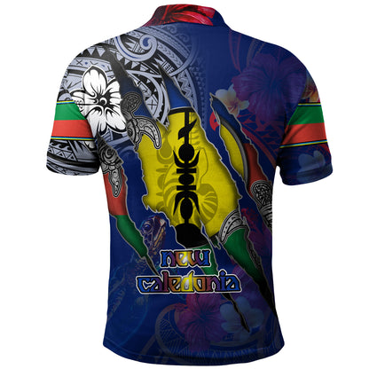 New Caledonia Polo Shirt Custom New Caledonian Blood Inside Me Polynesian Sleeve Tattoo Tropical Blue