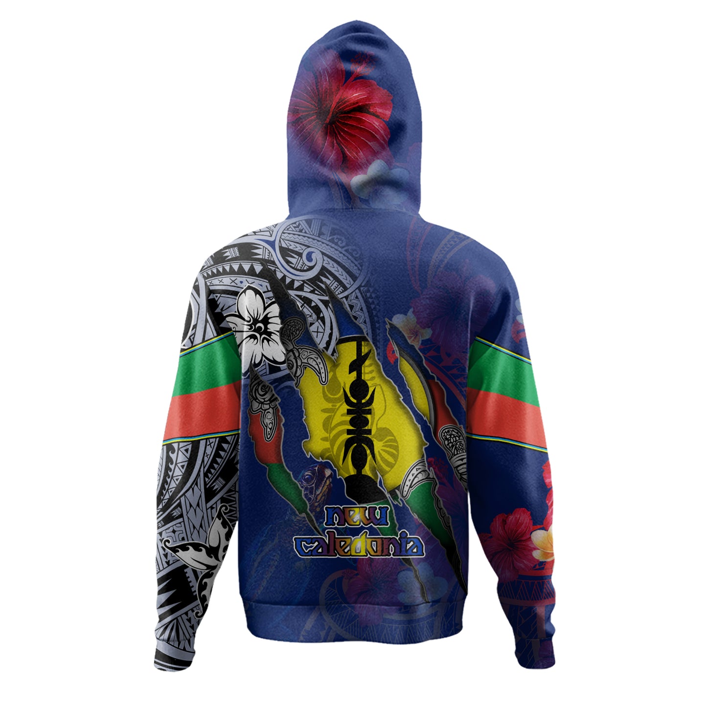 New Caledonia Hoodie Custom New Caledonian Blood Inside Me Polynesian Sleeve Tattoo Tropical Blue
