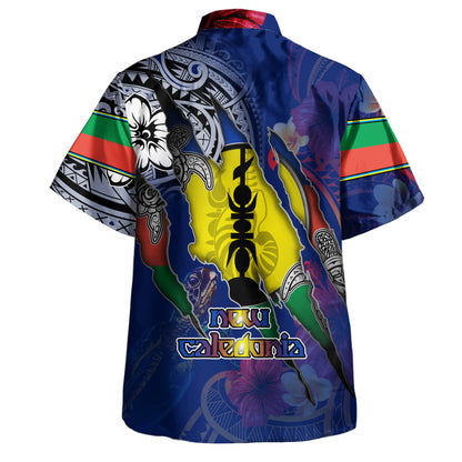New Caledonia Hawaiian Shirt Custom New Caledonian Blood Inside Me Polynesian Sleeve Tattoo Tropical Blue