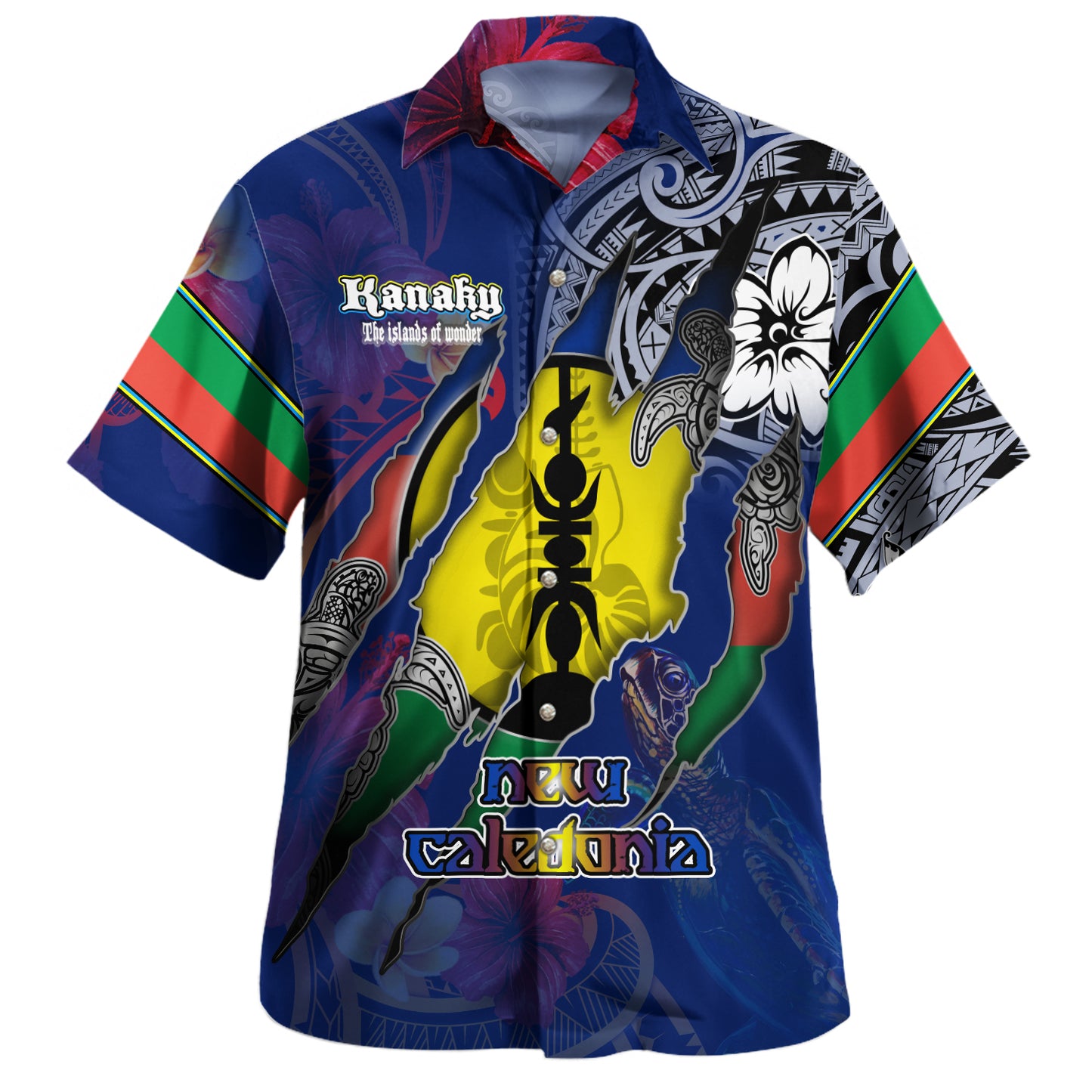 New Caledonia Hawaiian Shirt Custom New Caledonian Blood Inside Me Polynesian Sleeve Tattoo Tropical Blue