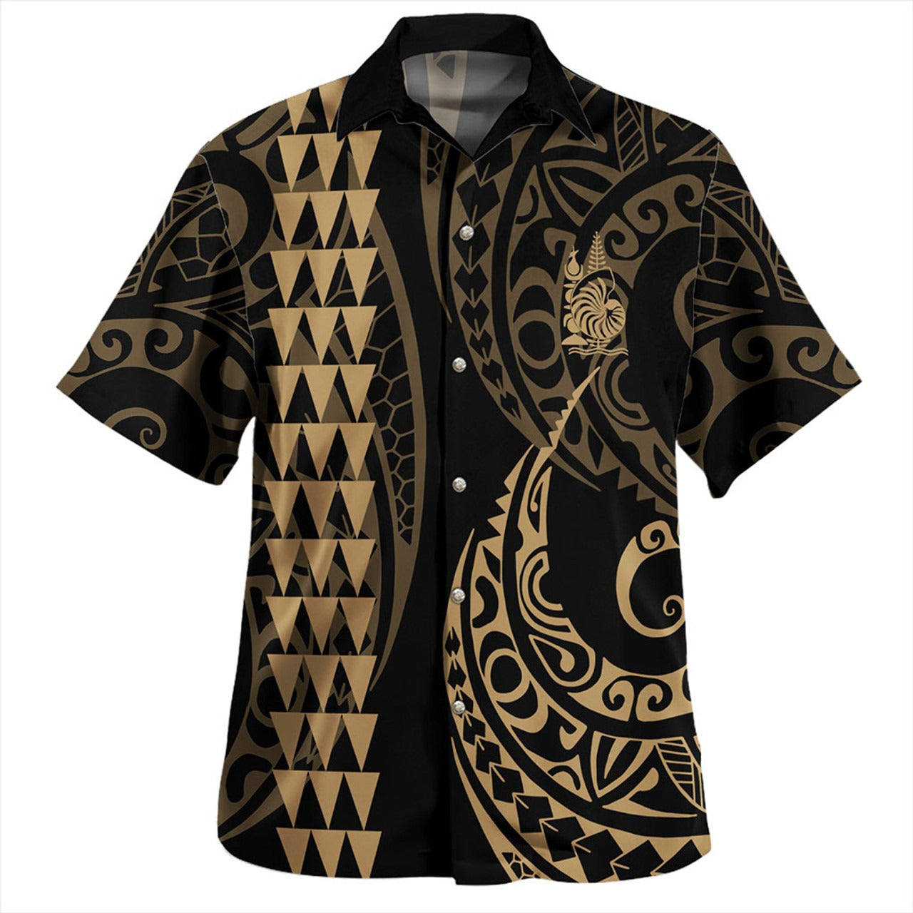 New Caledonia Combo Puletasi And Shirt Kakau Style Gold
