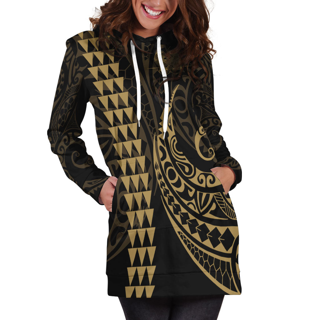 Papua New Guinea Hoodie Dress Kakau Style Gold
