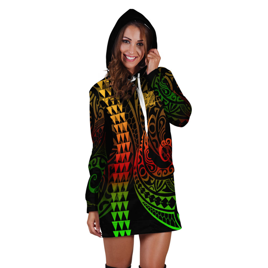 Papua New Guinea Hoodie Dress Kakau Style Reggae
