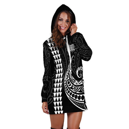 Papua New Guinea Hoodie Dress Kakau Style White