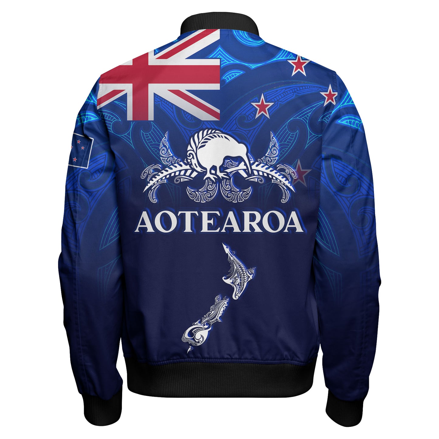 New Zealand Bomber Jacket - Aotearoa Map Kiwi Bird Mascot