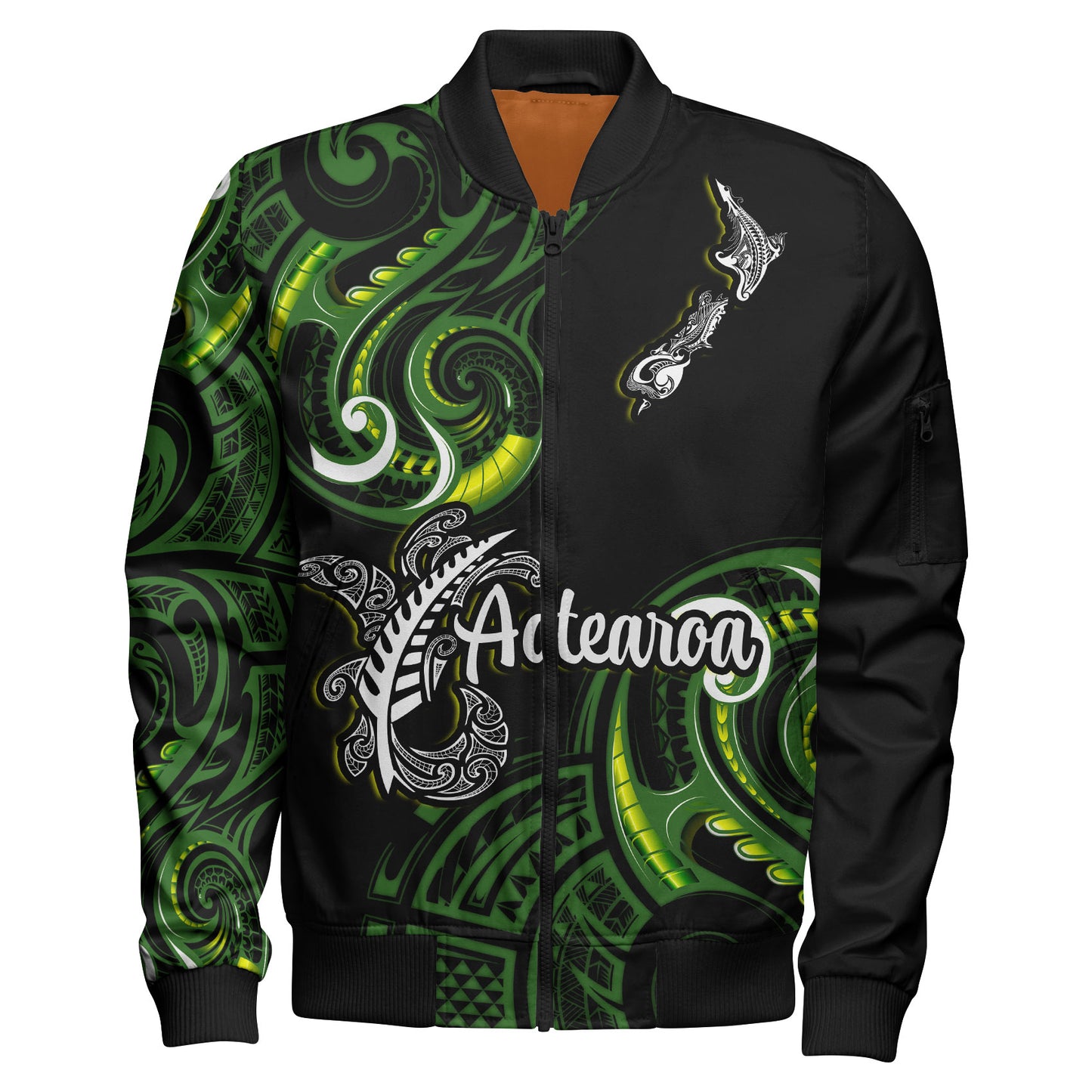 New Zealand Bomber Jacket - Aotearoa Silver Fern Maori Patterns
