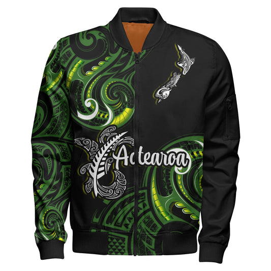 New Zealand Bomber Jacket - Aotearoa Silver Fern Maori Patterns