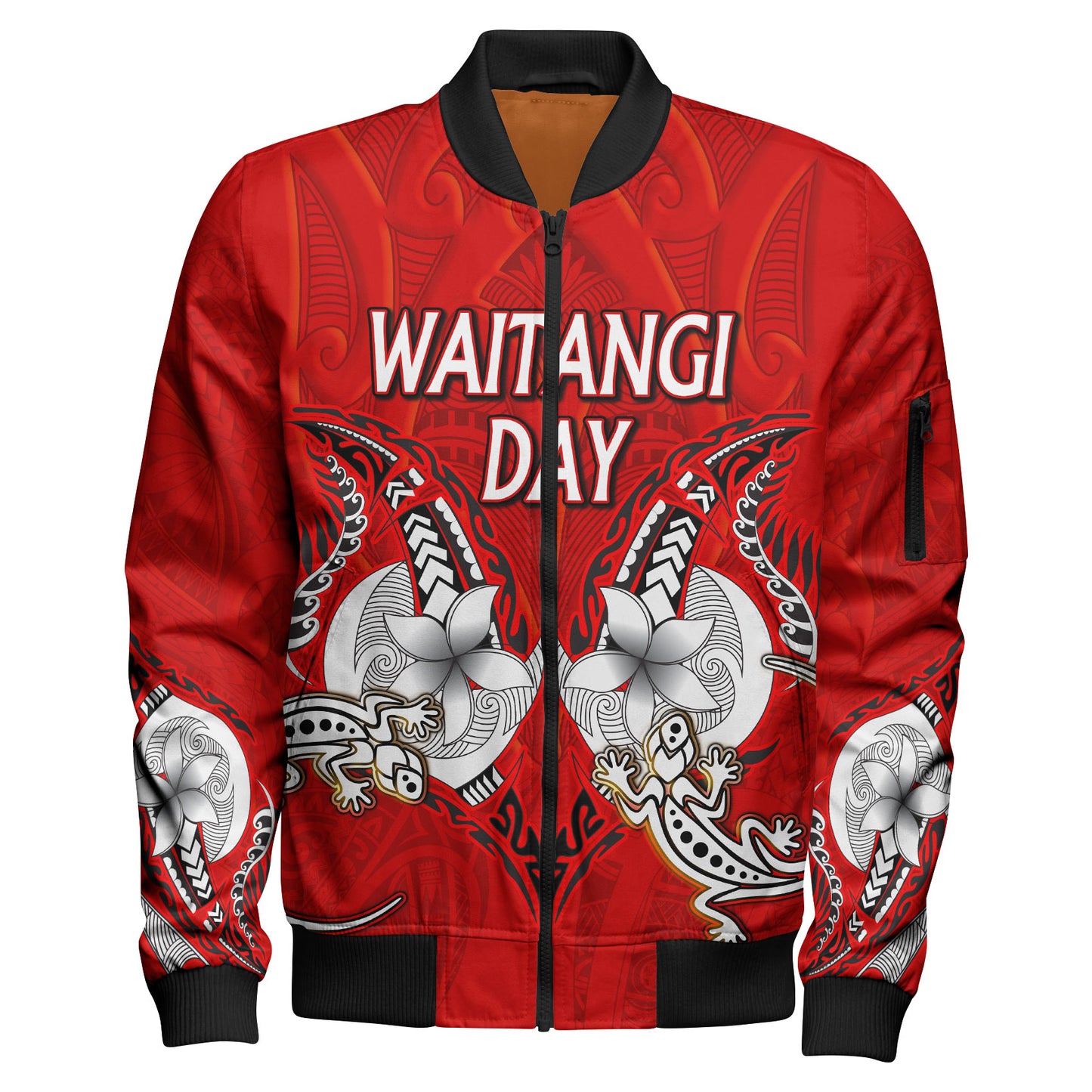 New Zealand Bomber Jacket - Waitangi Day Lizards Maori Patterns