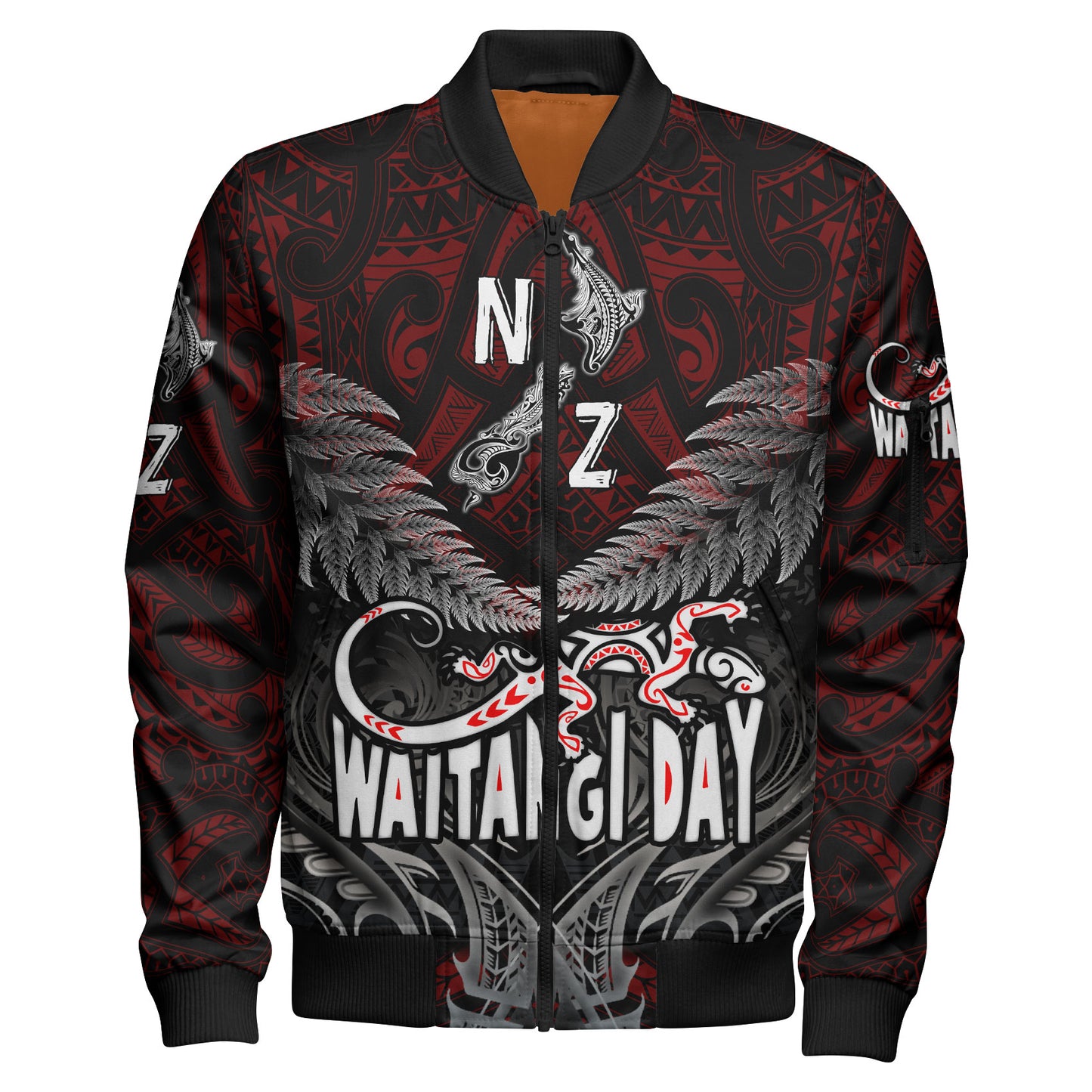 New Zealand Bomber Jacket - Waitangi Day New Zealand Map Silver Fern