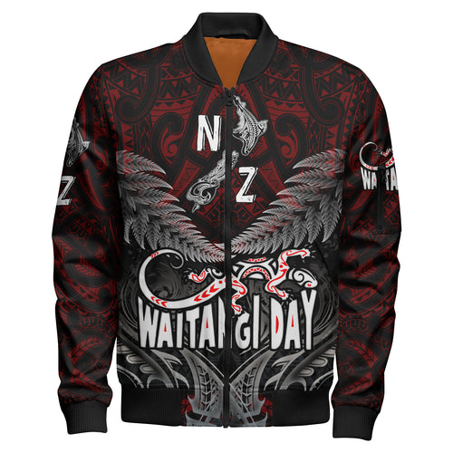 New Zealand Bomber Jacket - Waitangi Day New Zealand Map Silver Fern