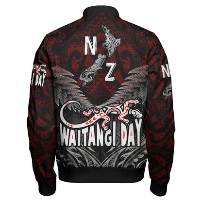 New Zealand Bomber Jacket - Waitangi Day New Zealand Map Silver Fern