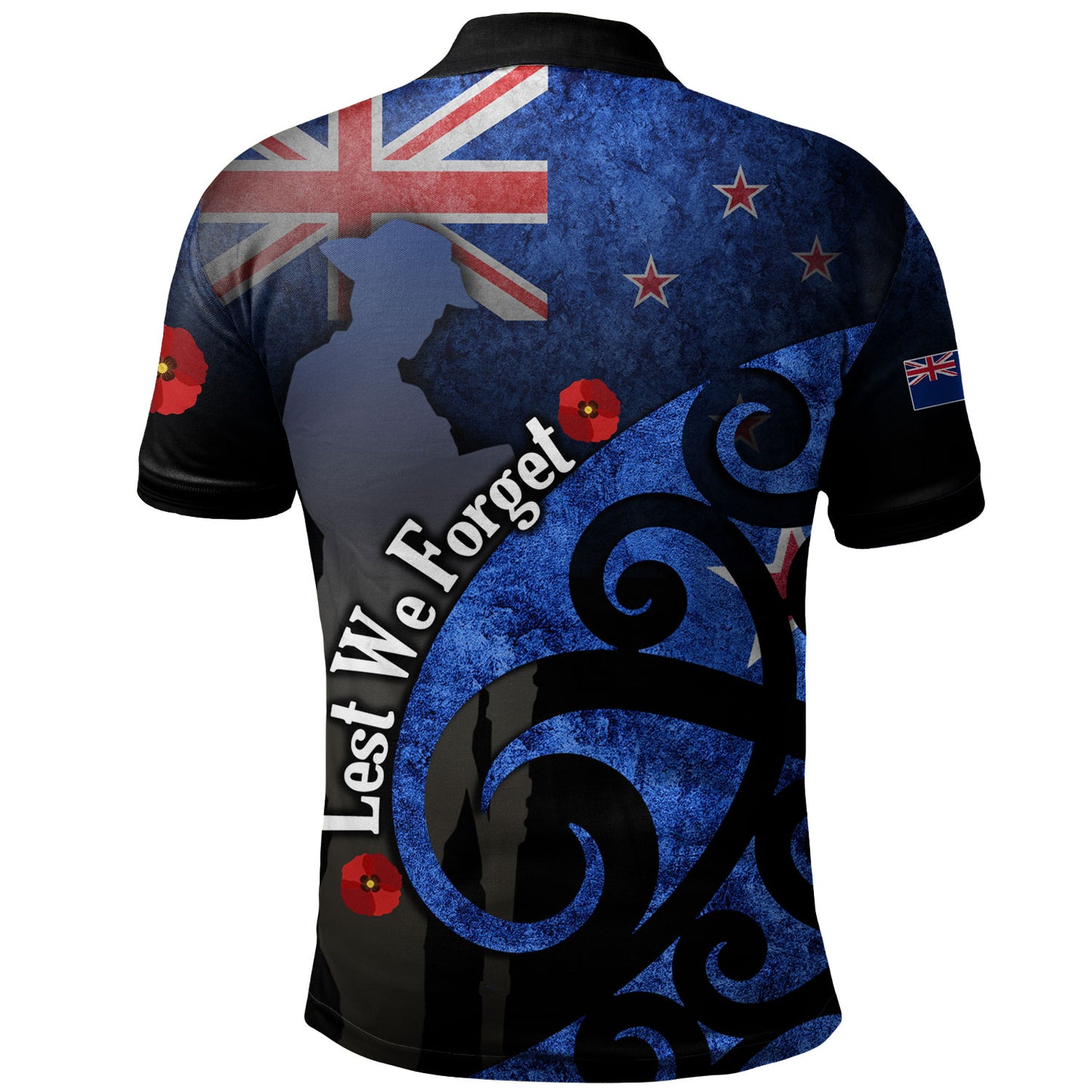 New Zealand Custom Personalised Polo Shirt Anzac Day Flag Maori Patterns