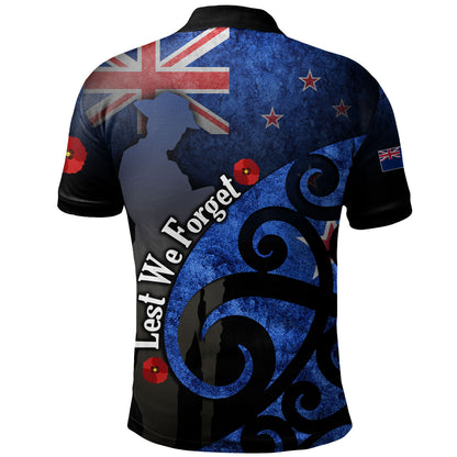 New Zealand Custom Personalised Polo Shirt Anzac Day Flag Maori Patterns