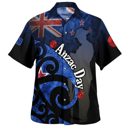 New Zealand Custom Personalised Hawaiian Shirt Anzac Day Flag Maori Patterns
