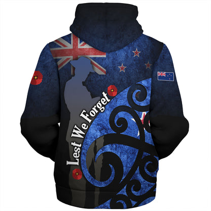 New Zealand Custom Personalised Sherpa Hoodie Anzac Day Flag Maori Patterns