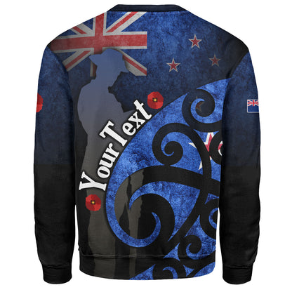 New Zealand Custom Personalised Sweatshirt Anzac Day Flag Maori Patterns
