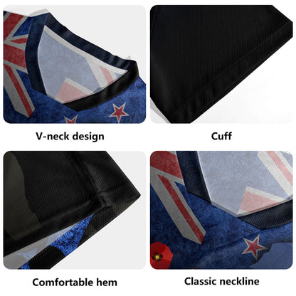 New Zealand Custom Personalised Rugby Jersey Anzac Day Flag Maori Patterns
