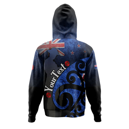 New Zealand Custom Personalised Hoodie Anzac Day Flag Maori Patterns