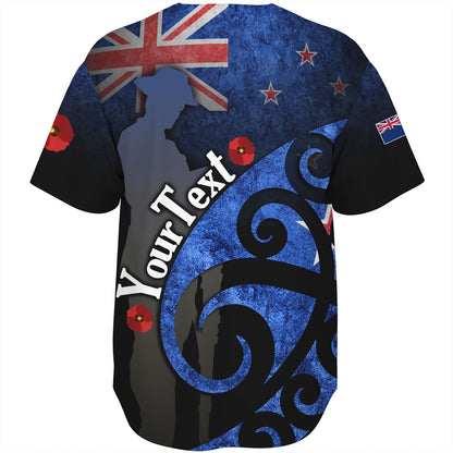 New Zealand Custom Personalised Baseball Shirt Anzac Day Flag Maori Patterns
