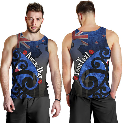 New Zealand Custom Personalised Tank Top Anzac Day Flag Maori Patterns