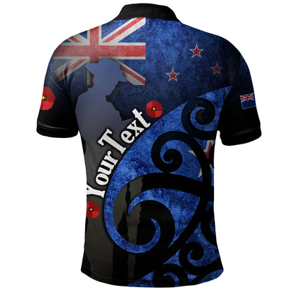 New Zealand Custom Personalised Polo Shirt Anzac Day Flag Maori Patterns