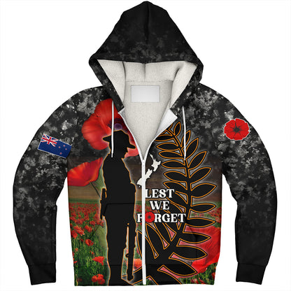 New Zealand Sherpa Hoodie Custom Anzac Day Lest We Forget Silver Fern