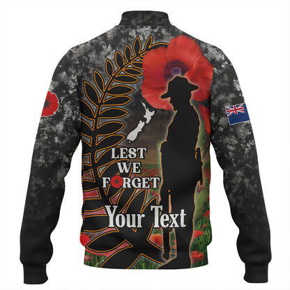 New Zealand Baseball Jacket Custom Anzac Day Lest We Forget Silver Fern
