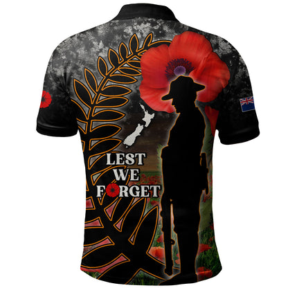 New Zealand Polo Shirt Custom Anzac Day Lest We Forget Silver Fern