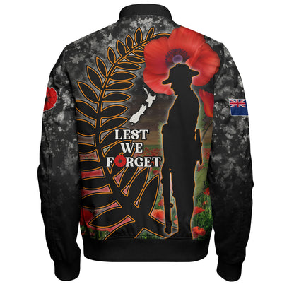 New Zealand Bomber Jacket Custom Anzac Day Lest We Forget Silver Fern