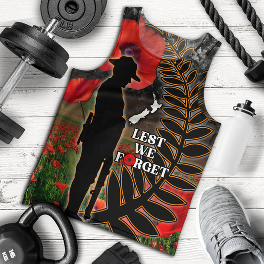 New Zealand Tank Top Custom Anzac Day Lest We Forget Silver Fern