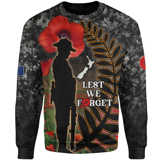 New Zealand Sweatshirt Custom Anzac Day Lest We Forget Silver Fern