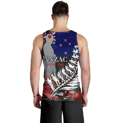 New Zealand Custom Personalised Tank Top Anzac Day Silver Fern Flag Style