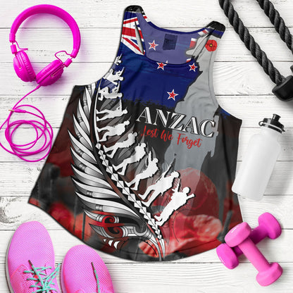 New Zealand Custom Personalised Women Tank Anzac Day Silver Fern Flag Style