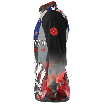 New Zealand Custom Personalised Long Sleeve Shirt Anzac Day Silver Fern Flag Style