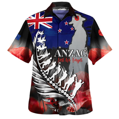 New Zealand Custom Personalised Hawaiian Shirt Anzac Day Silver Fern Flag Style