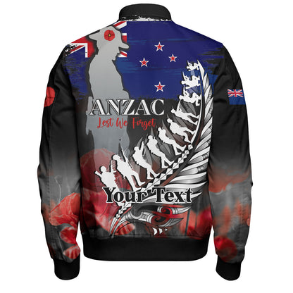 New Zealand Custom Personalised Bomber Jacket Anzac Day Silver Fern Flag Style